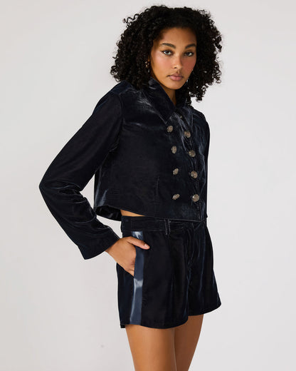 TONIA Indigo Haze Velvet Button-Up Long-Sleeved Women's Blazer Jacket - Steve Madden
