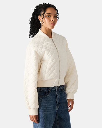 DARLA Ivory Long-Sleeved Zip-Up Quilted Women's Jacket - Steve Madden