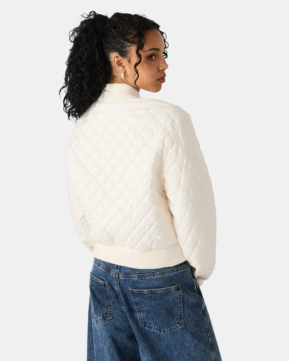 DARLA Ivory Long-Sleeved Zip-Up Quilted Women's Jacket - Steve Madden