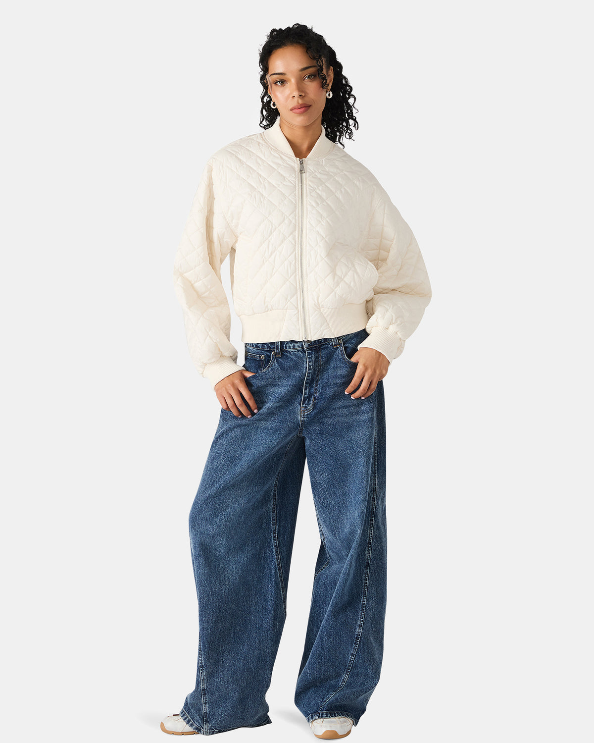 DARLA Ivory Long-Sleeved Zip-Up Quilted Women's Jacket - Steve Madden