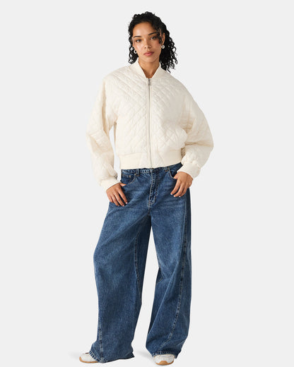 DARLA Ivory Long-Sleeved Zip-Up Quilted Women's Jacket - Steve Madden