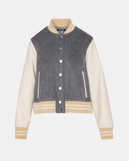 ROONEY Heather Grey Long-Sleeved Varsity Bomber Women's Jacket - Steve Madden