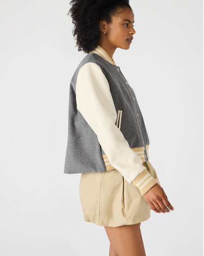 ROONEY Heather Grey Long-Sleeved Varsity Bomber Women's Jacket - Steve Madden