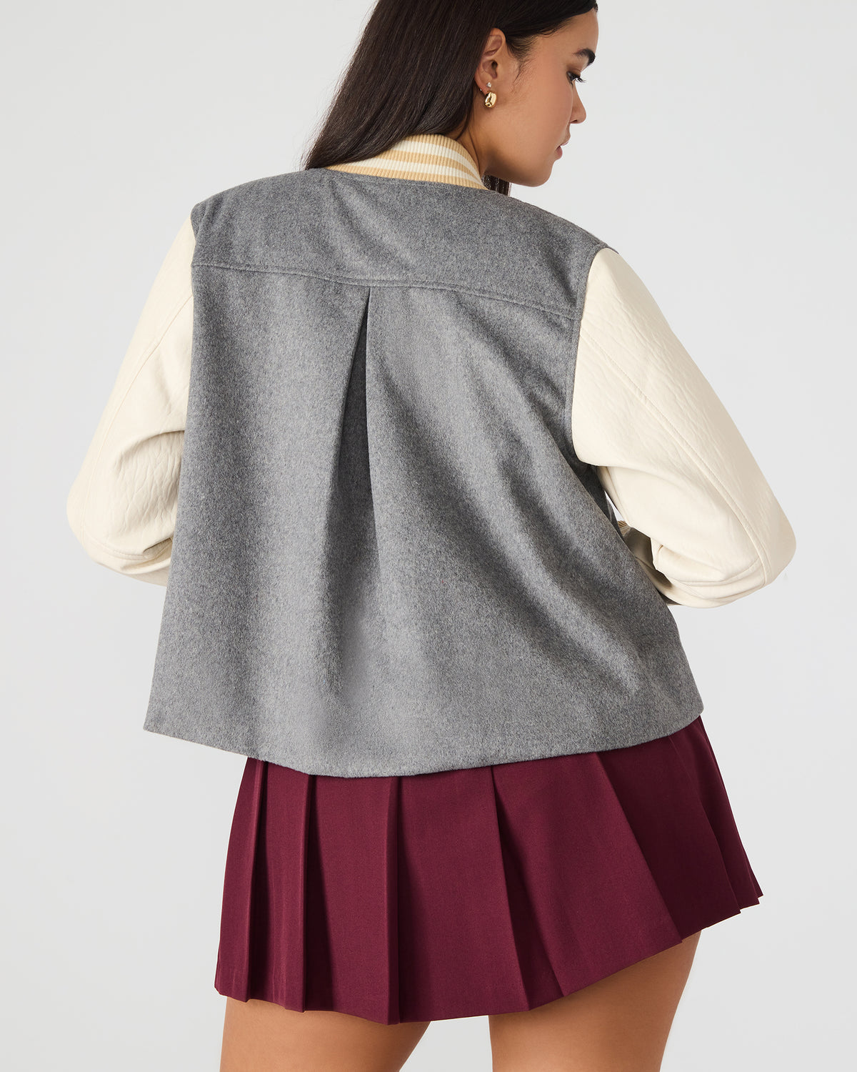 ROONEY Heather Grey Long-Sleeved Varsity Bomber Women's Jacket - Steve Madden