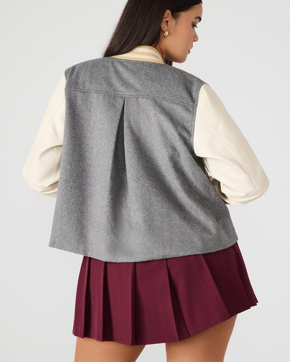 ROONEY Heather Grey Long-Sleeved Varsity Bomber Women's Jacket - Steve Madden