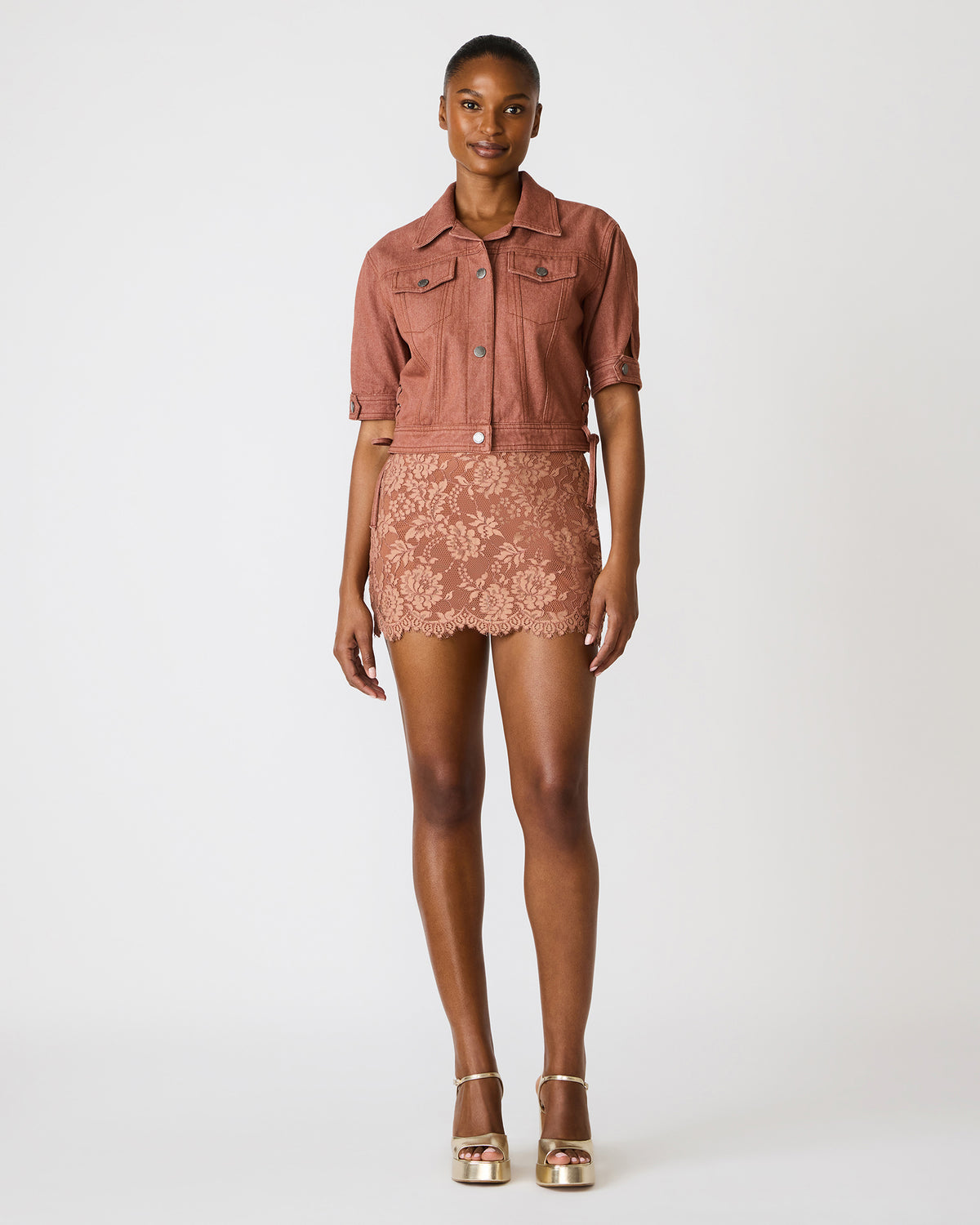 BLU Rust Short-Sleeved Denim Button-Up Women's Jacket - Steve Madden