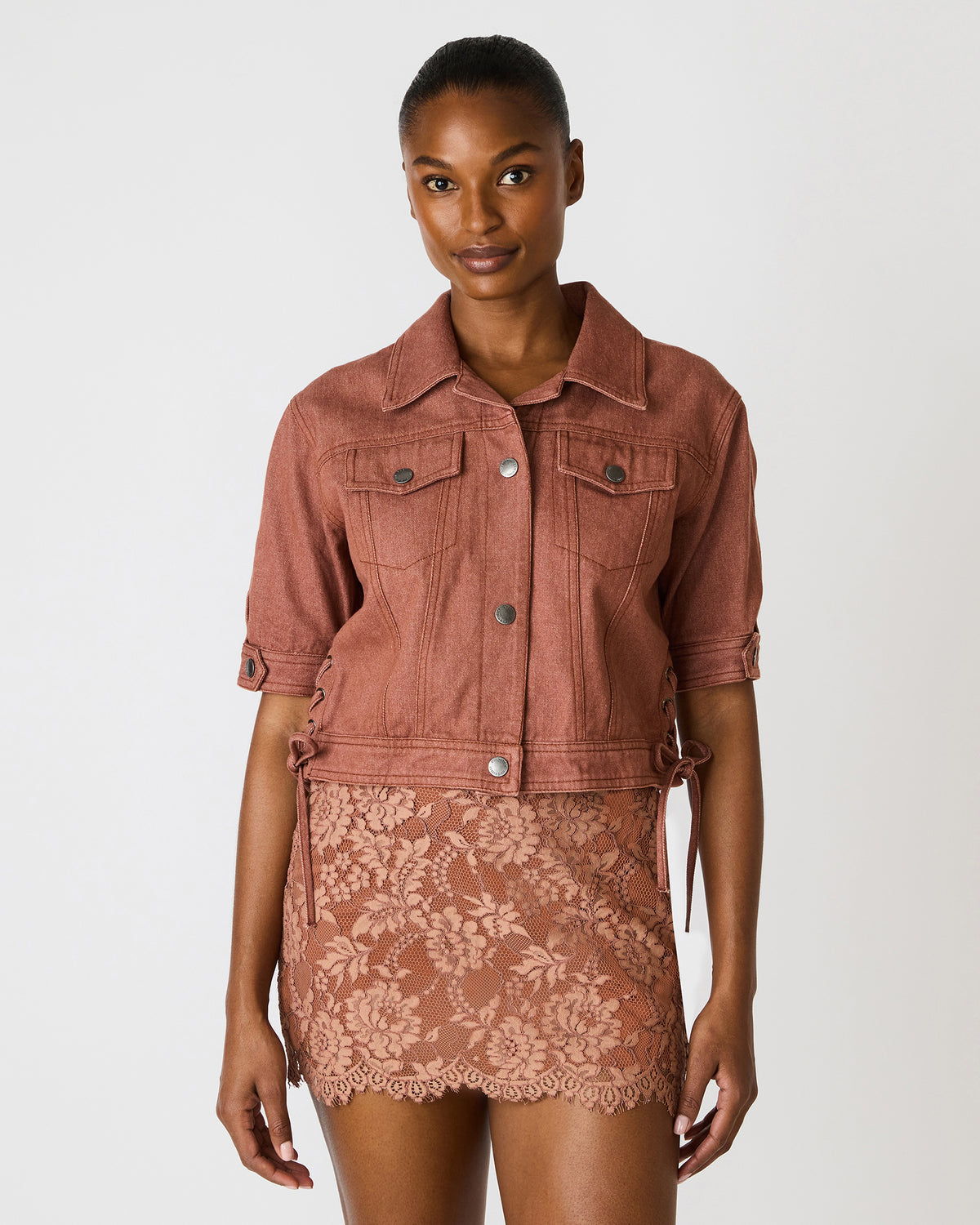 BLU Rust Short-Sleeved Denim Button-Up Women's Jacket - Steve Madden