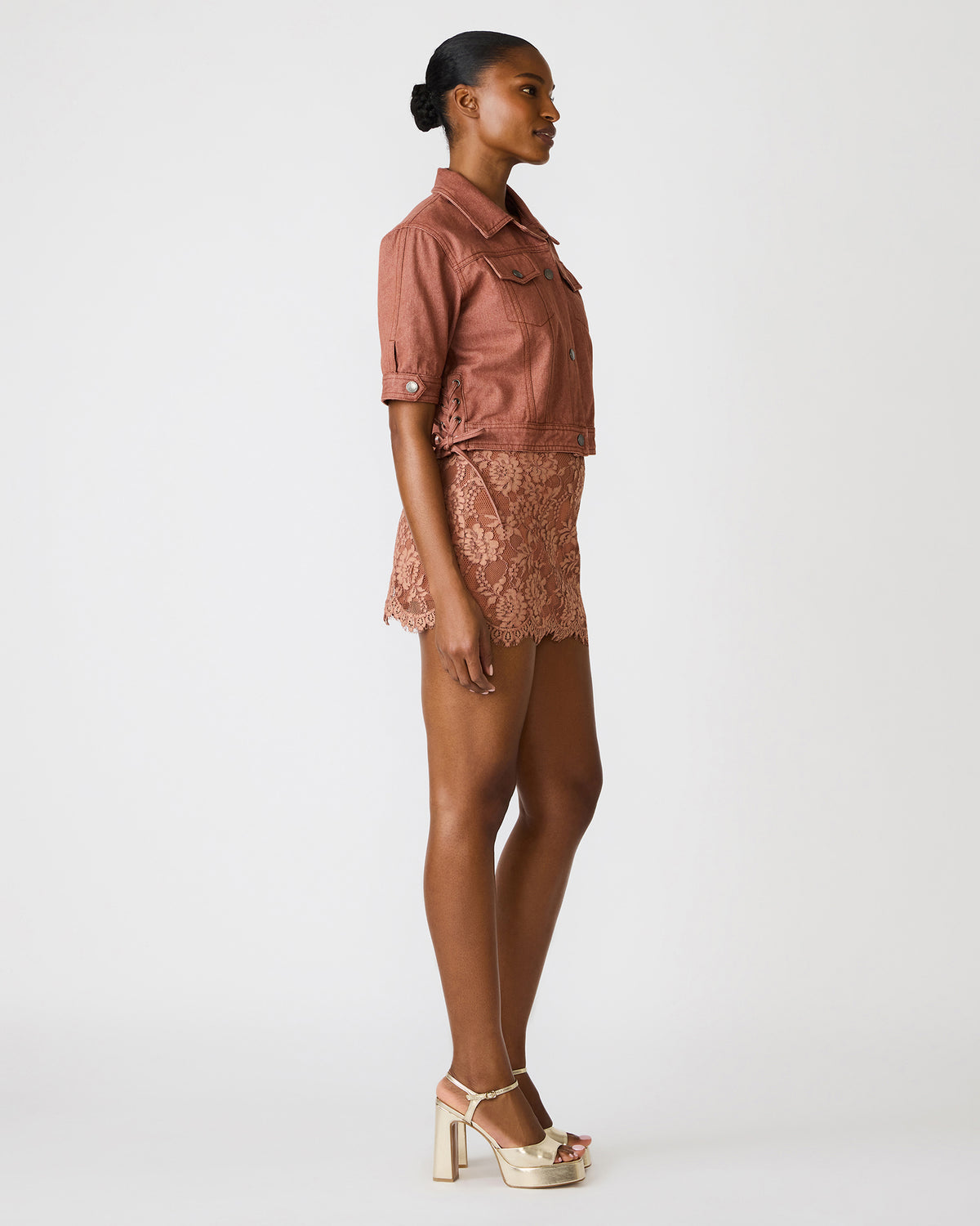 BLU Rust Short-Sleeved Denim Button-Up Women's Jacket - Steve Madden