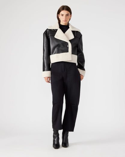 ATHEN Black Women's Faux Leather Shearling Trim Jacket - Steve Madden