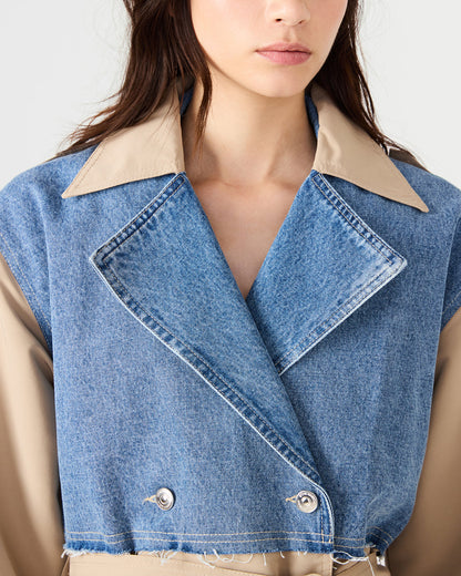 SHYLA Denim Multi Long-Sleeved Denim Khaki Button-Up Tie-Front Women's Coat - Steve Madden