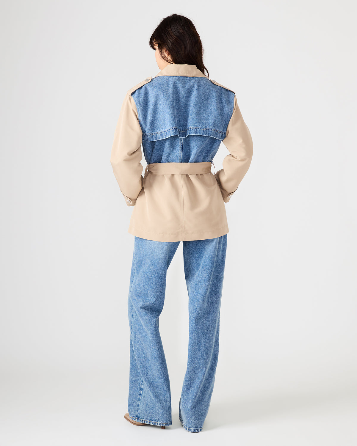 SHYLA Denim Multi Long-Sleeved Denim Khaki Button-Up Tie-Front Women's Coat - Steve Madden