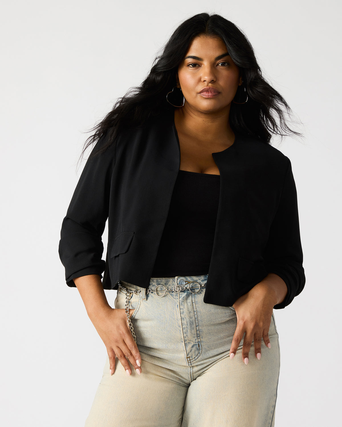SERENEA Black Women's Long-Sleeved Open-Front Blazer - Steve Madden