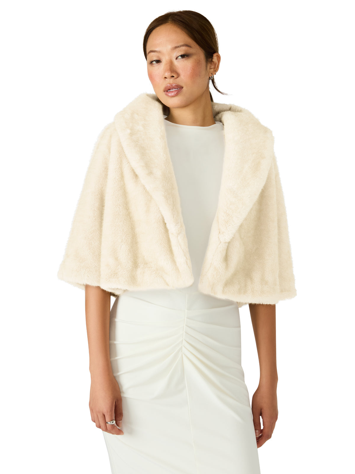 HESTIA Cream Faux Fur Cropped Collared Neckline Women's Coat - Steve Madden