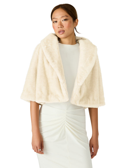 HESTIA Cream Faux Fur Cropped Collared Neckline Women's Coat - Steve Madden