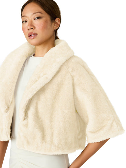 HESTIA Cream Faux Fur Cropped Collared Neckline Women's Coat - Steve Madden