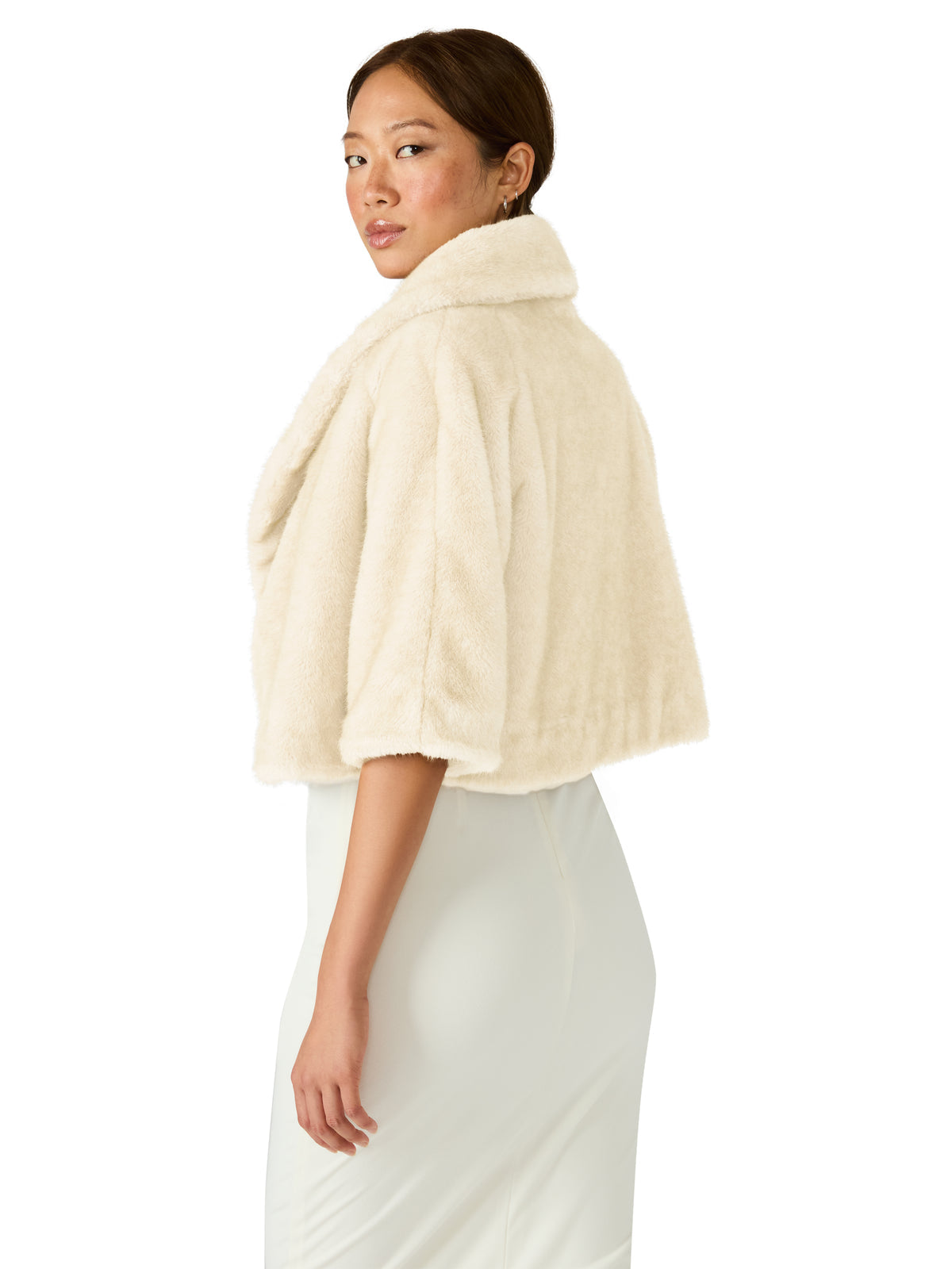 HESTIA Cream Faux Fur Cropped Collared Neckline Women's Coat - Steve Madden