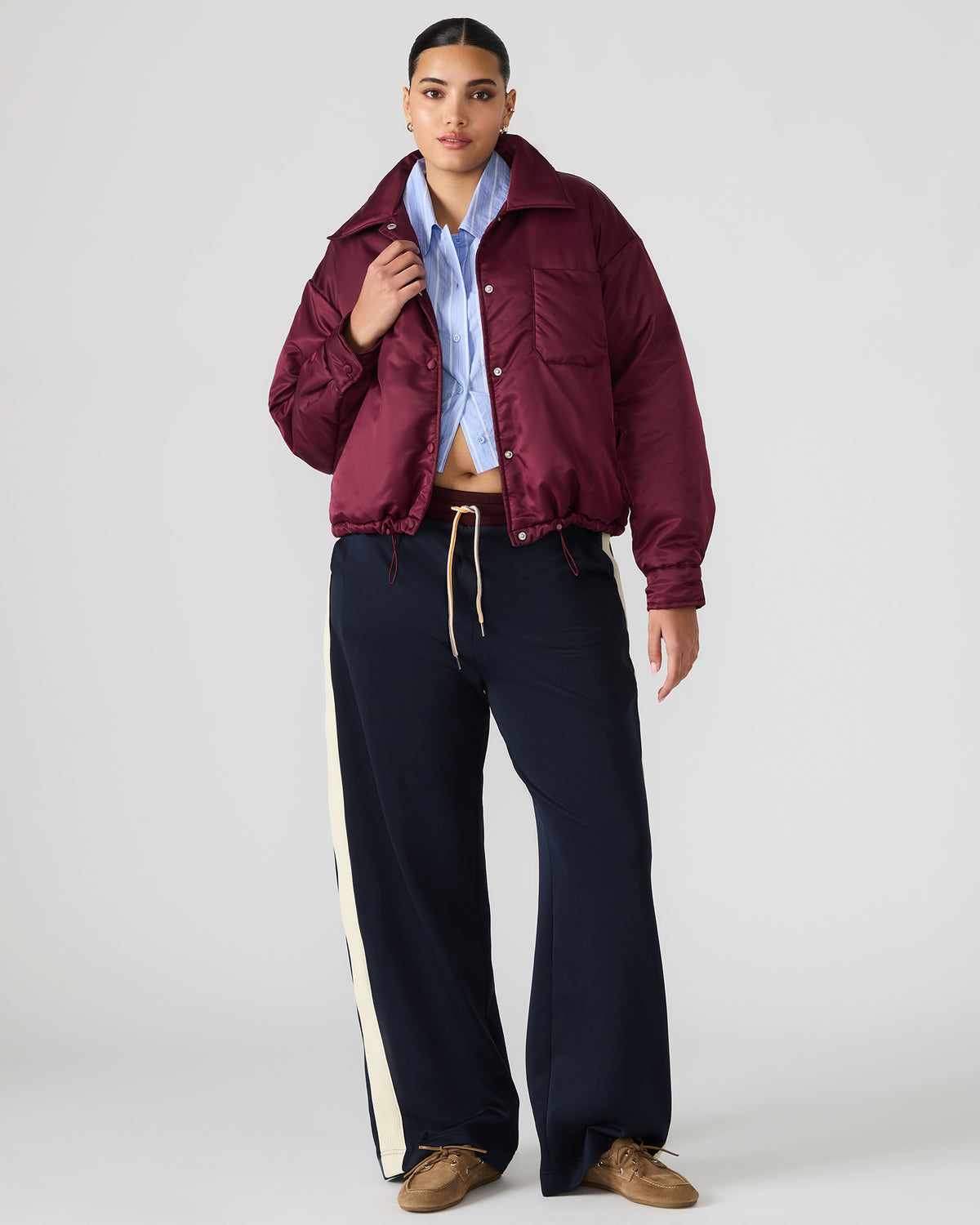 SELMA Wine Long-Sleeved Puffer Button-Up Women's Jacket - Steve Madden