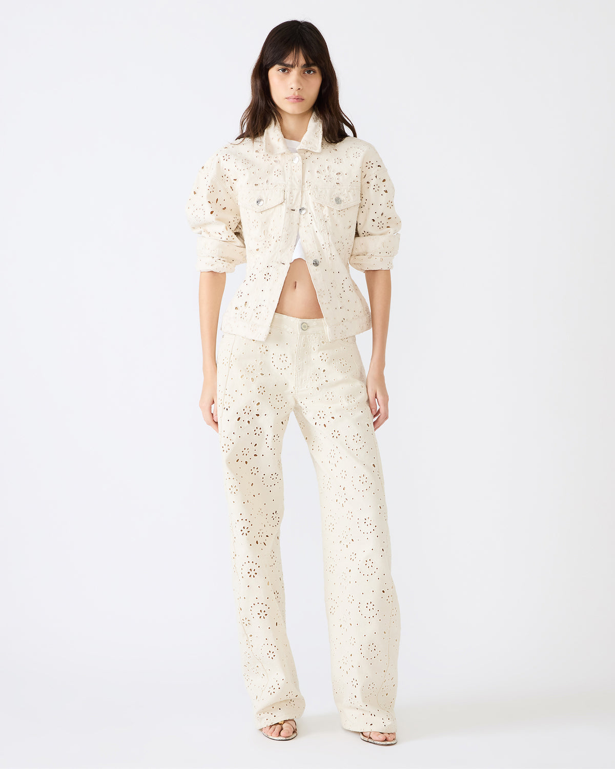 HENRIETTA Sea Mist Long-Sleeved Button-Up Eyelet Women's Jacket - Steve Madden