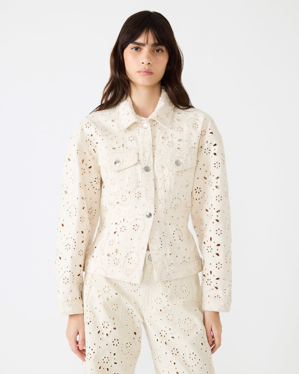 HENRIETTA Sea Mist Long-Sleeved Button-Up Eyelet Women's Jacket - Steve Madden