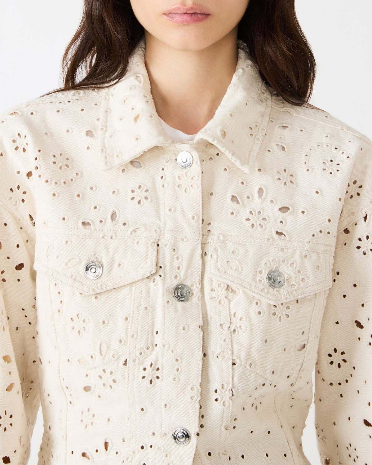 HENRIETTA Sea Mist Long-Sleeved Button-Up Eyelet Women's Jacket - Steve Madden