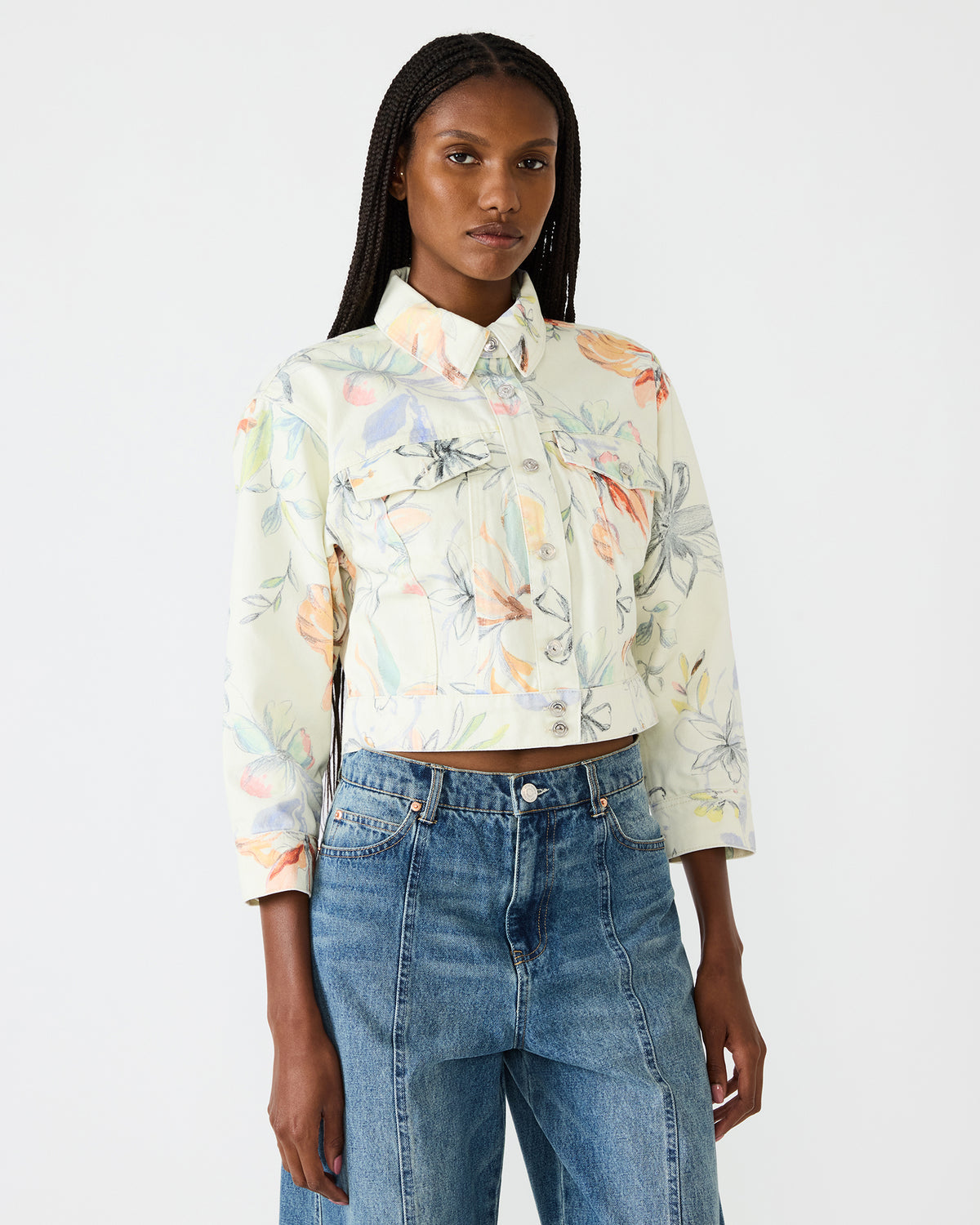 RALEIGH Vintage Ivory Long-Sleeved Button-Up Denim Women's Jacket - Steve Madden