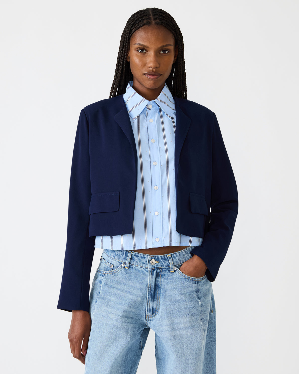 SERENEA Blazer Marine Long-Sleeved Open-Front Blazer - Steve Madden