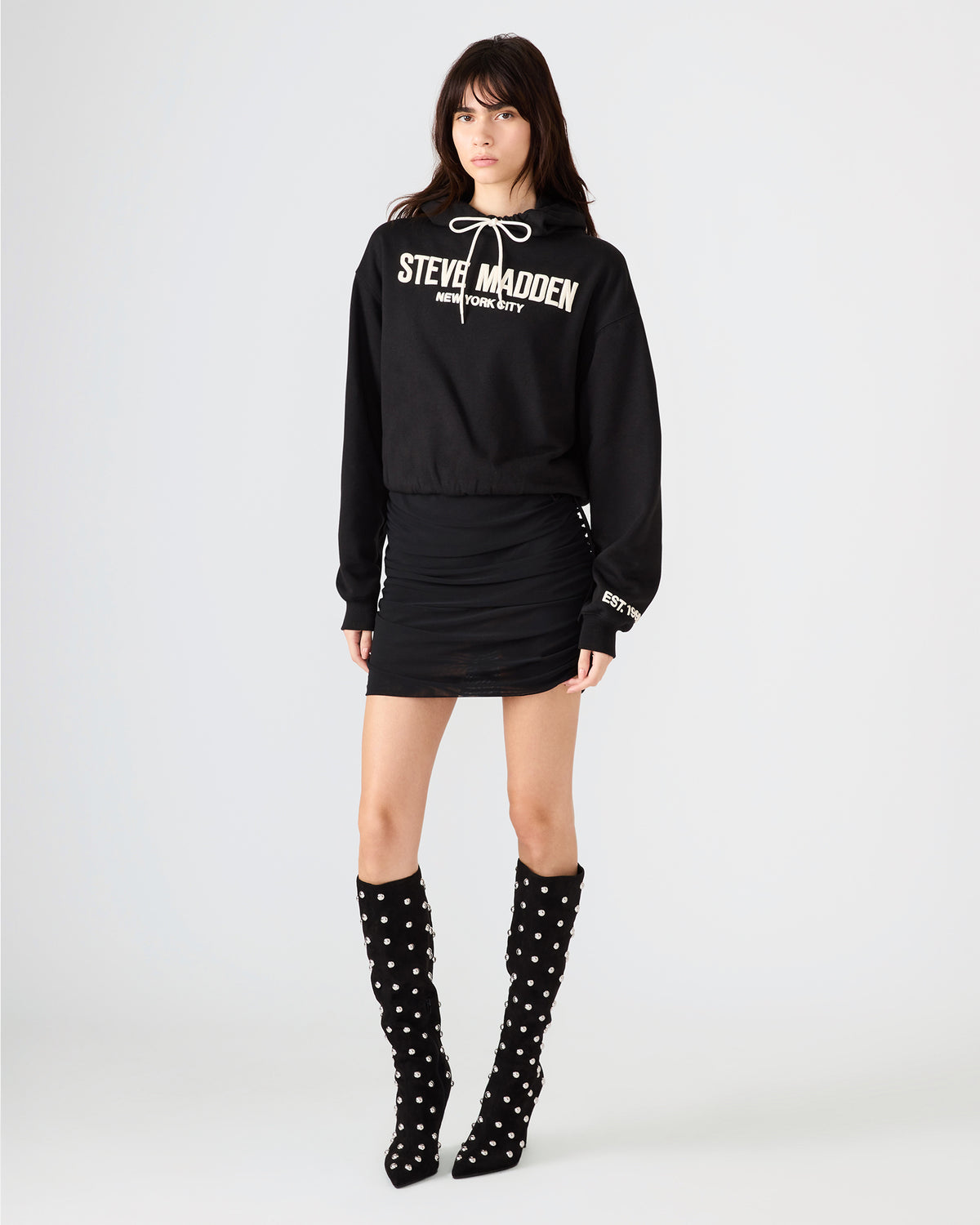 SM Black Logo Long-Sleeved Women's Hoodie - Steve Madden