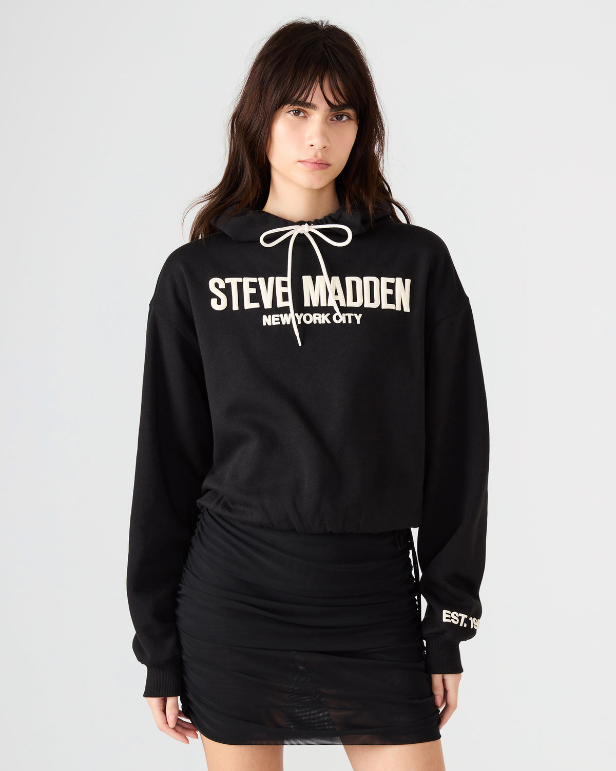 SM Black Logo Long-Sleeved Women's Hoodie - Steve Madden