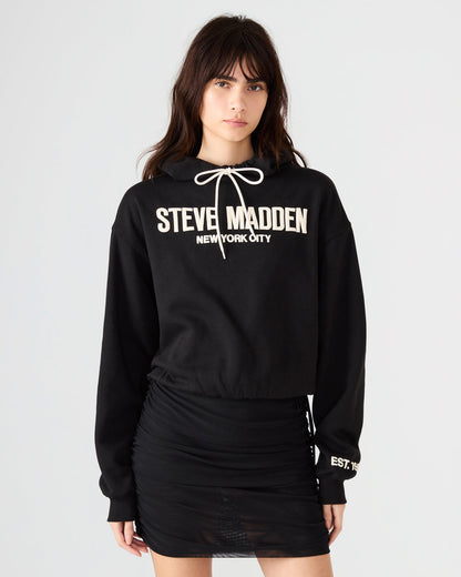 SM Black Logo Long-Sleeved Women's Hoodie - Steve Madden