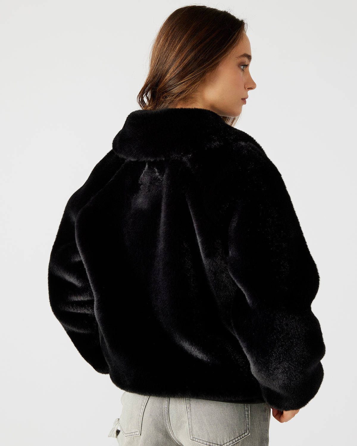 ZEPHRINE Jacket Black | Women's Long-Sleeved Furry Jacket - Steve Madden