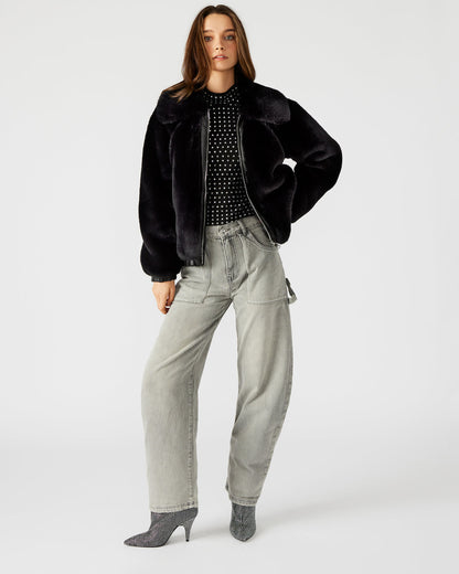 ZEPHRINE Jacket Black | Women's Long-Sleeved Furry Jacket - Steve Madden