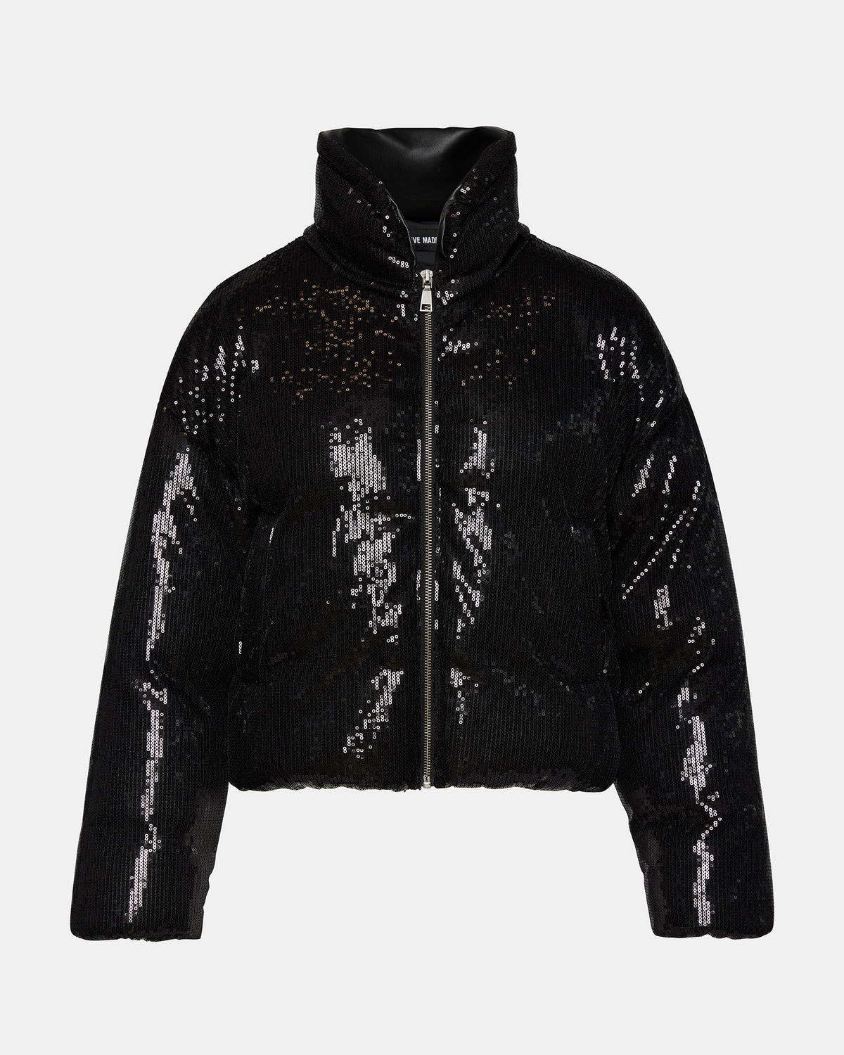STRATTO Jacket Black | Women's Sequin Long-Sleeved Puffer Jacket - Steve Madden