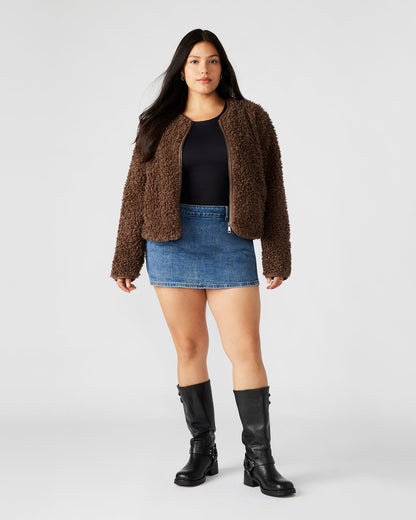 TEDDY Jacket Brown | Women's Collarless Sherpa Jacket - Steve Madden