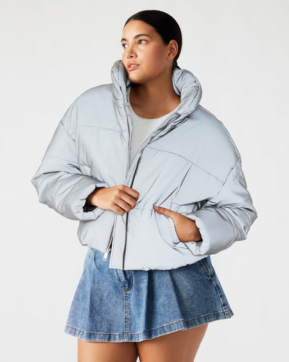 POLAR Jacket Silver | Women's Reflective Nylon Puffer Jacket - Steve Madden