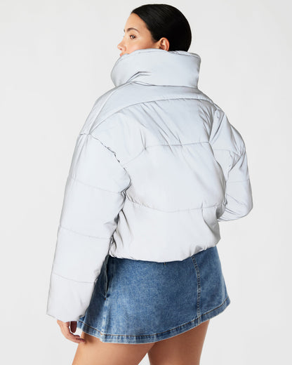 POLAR Jacket Silver | Women's Reflective Nylon Puffer Jacket - Steve Madden
