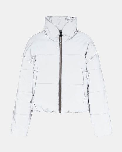 POLAR Jacket Silver | Women's Reflective Nylon Puffer Jacket - Steve Madden