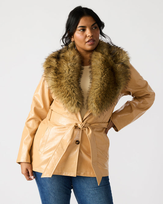 BOWERY Coat Tan | Women's Faux Leather Button-Up Coat - Steve Madden