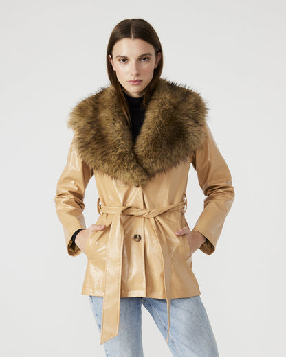 BOWERY Coat Tan | Women's Faux Leather Button-Up Coat - Steve Madden