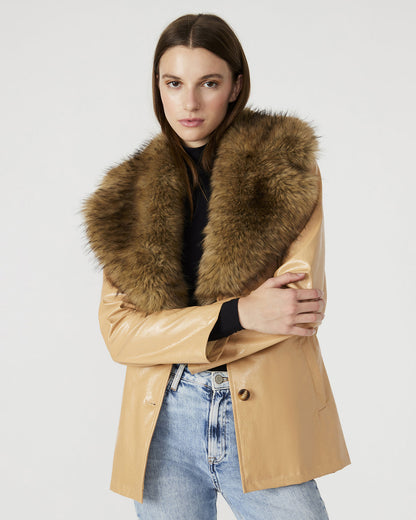 BOWERY Coat Tan | Women's Faux Leather Button-Up Coat - Steve Madden