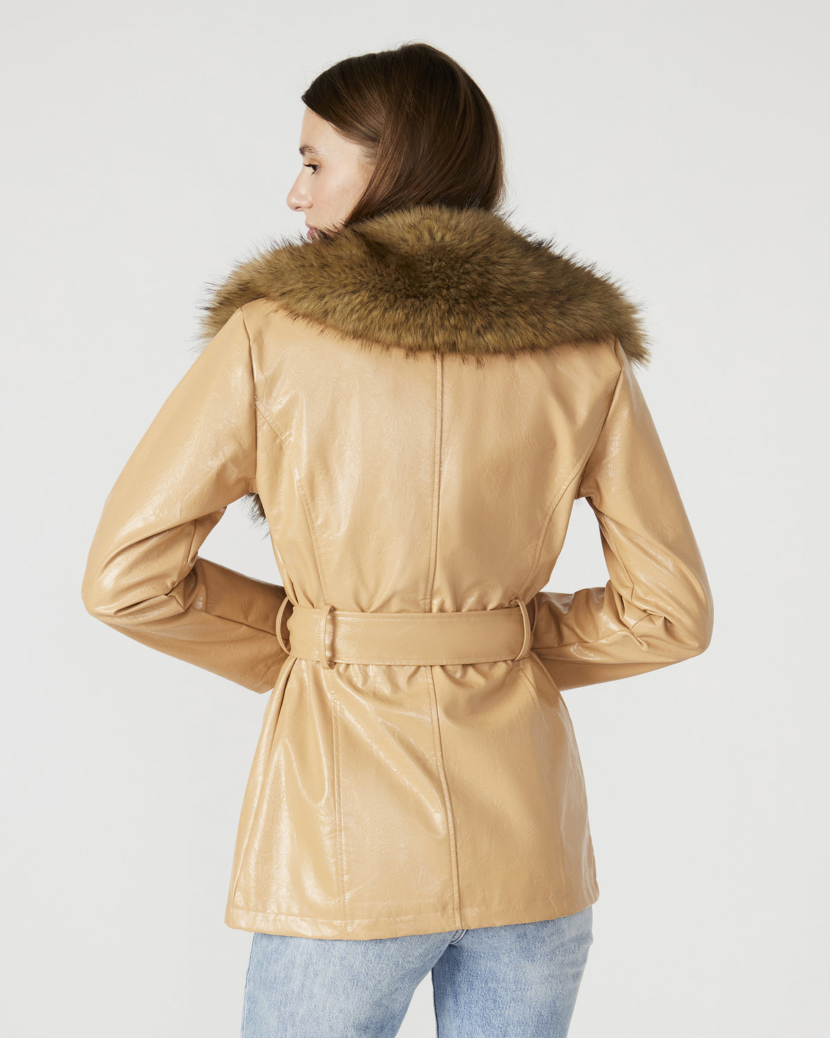 BOWERY Coat Tan | Women's Faux Leather Button-Up Coat - Steve Madden