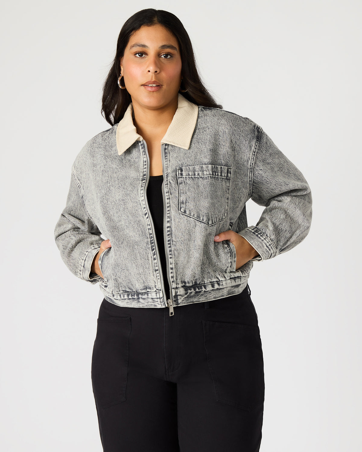 GLACIA Light Grey Women's Long-Sleeved Denim Jacket - Steve Madden
