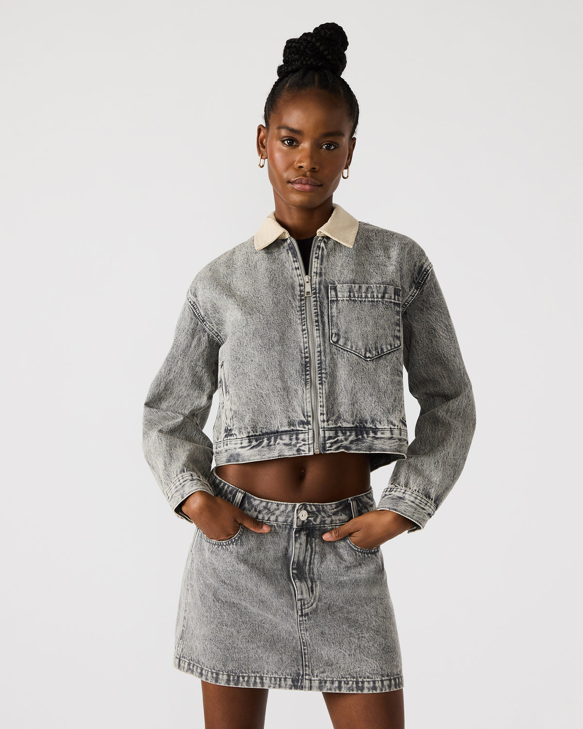 GLACIA Light Grey Women's Long-Sleeved Denim Jacket - Steve Madden