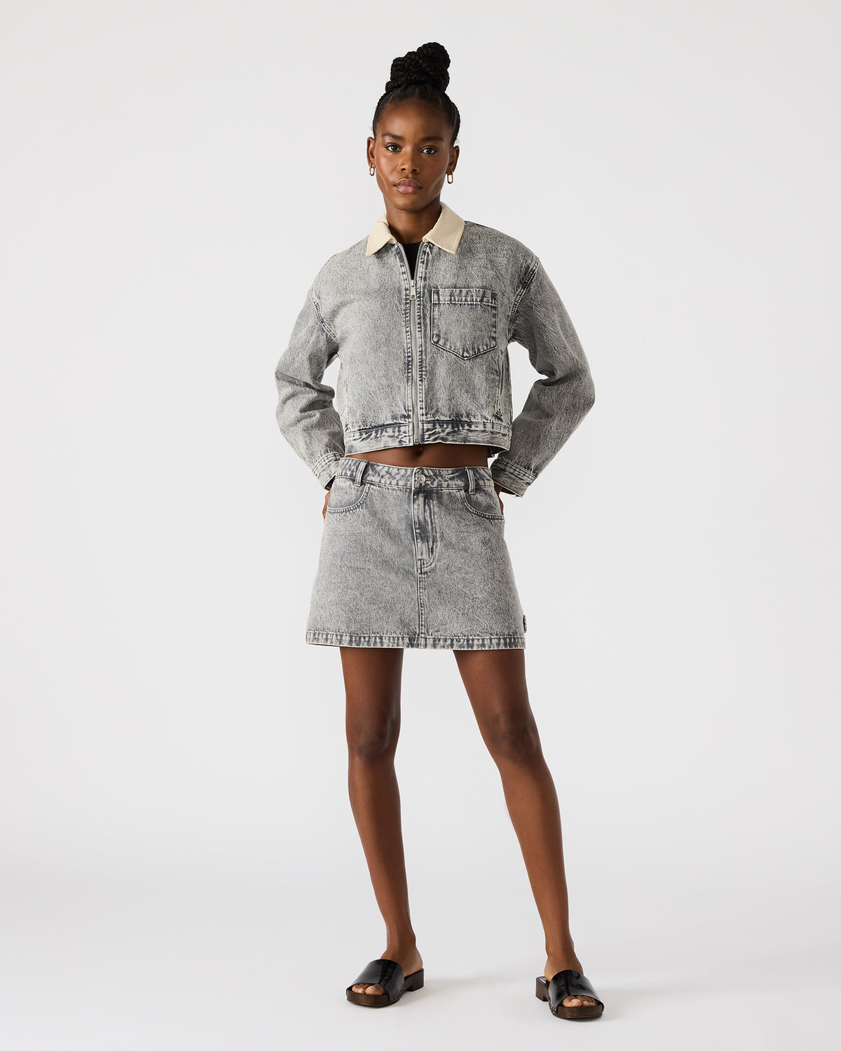 GLACIA Light Grey Women's Long-Sleeved Denim Jacket - Steve Madden