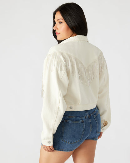 CANYON Denim Jacket Cream | Women's Rhinestone Fringe Jacket - Steve Madden