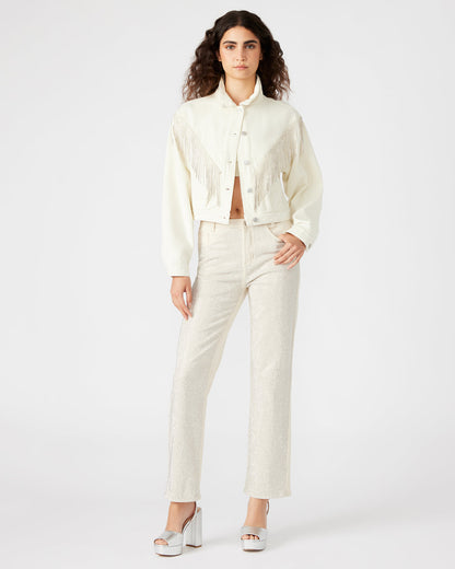 CANYON Denim Jacket Cream | Women's Rhinestone Fringe Jacket - Steve Madden