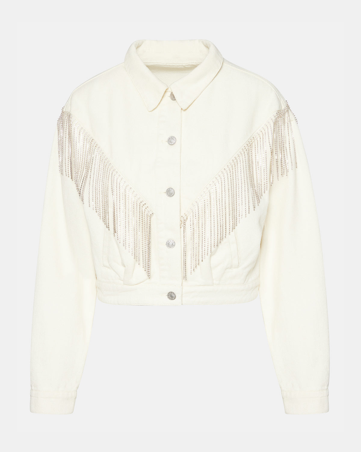 CANYON Denim Jacket Cream | Women's Rhinestone Fringe Jacket - Steve Madden