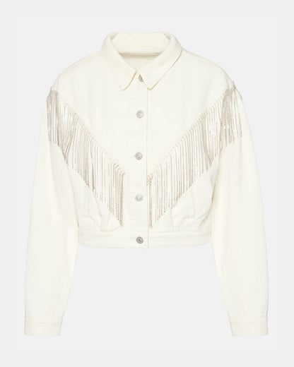 CANYON Denim Jacket Cream | Women's Rhinestone Fringe Jacket - Steve Madden