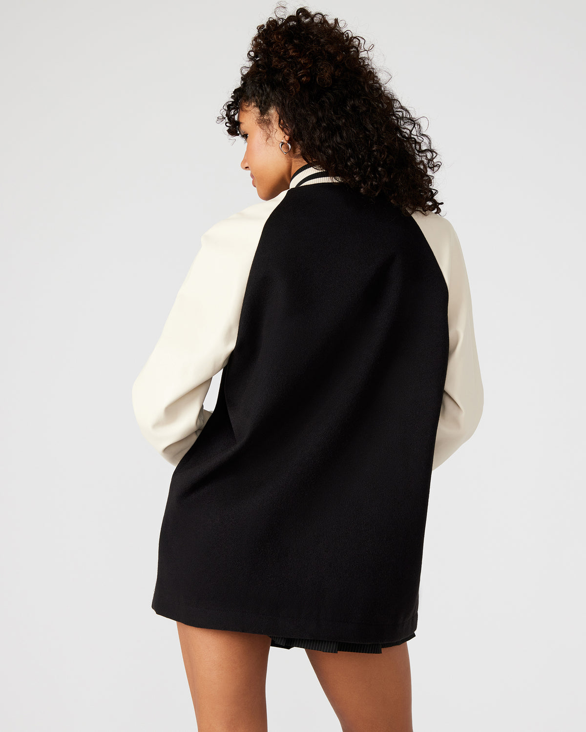 SKYLIE Jacket Black | Women's Varsity Bomber Jacket - Steve Madden