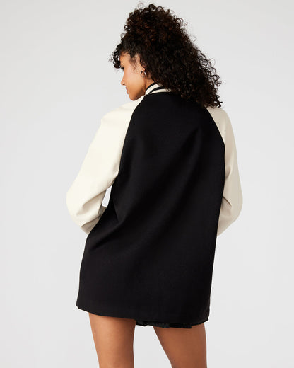 SKYLIE Jacket Black | Women's Varsity Bomber Jacket - Steve Madden