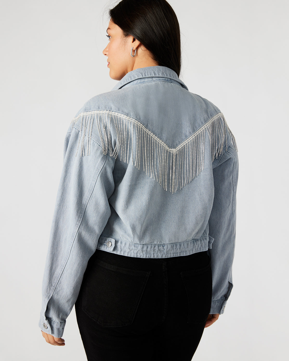 CANYON Denim Jacket | Women's Rhinestone Fringe Jacket - Steve Madden